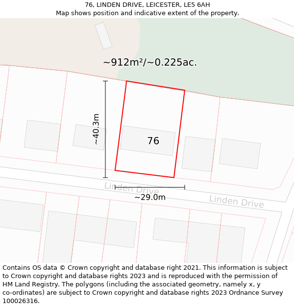76, LINDEN DRIVE, LEICESTER, LE5 6AH: Plot and title map