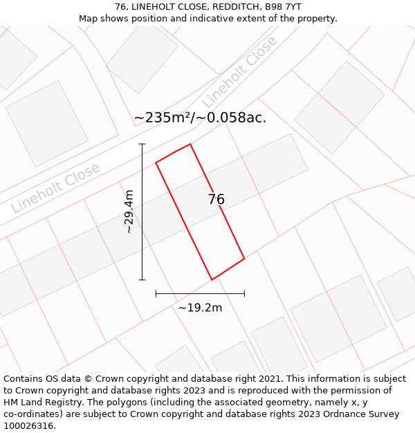 76, LINEHOLT CLOSE, REDDITCH, B98 7YT: Plot and title map