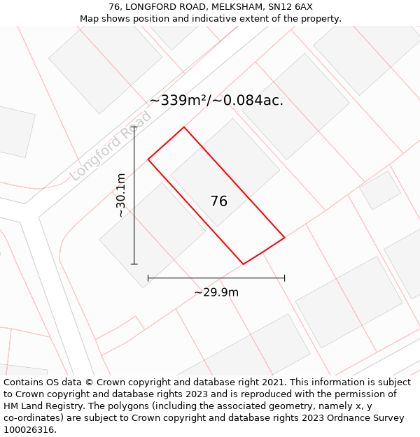 76, LONGFORD ROAD, MELKSHAM, SN12 6AX: Plot and title map