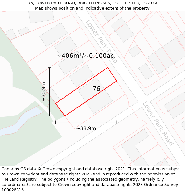 76, LOWER PARK ROAD, BRIGHTLINGSEA, COLCHESTER, CO7 0JX: Plot and title map