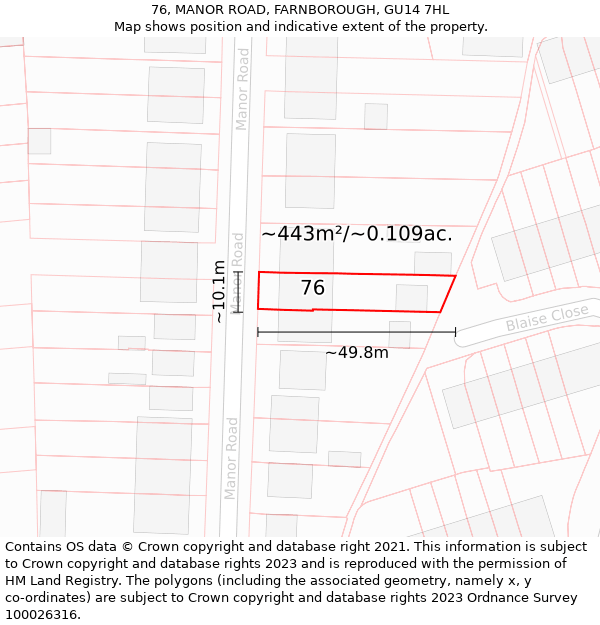 76, MANOR ROAD, FARNBOROUGH, GU14 7HL: Plot and title map