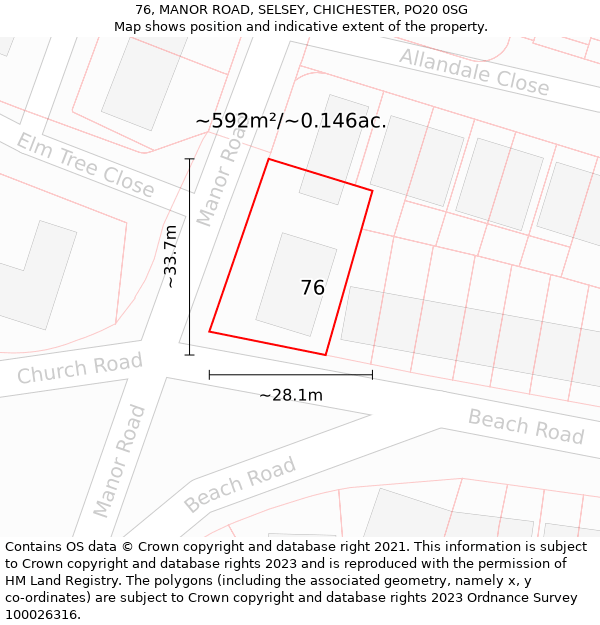 76, MANOR ROAD, SELSEY, CHICHESTER, PO20 0SG: Plot and title map