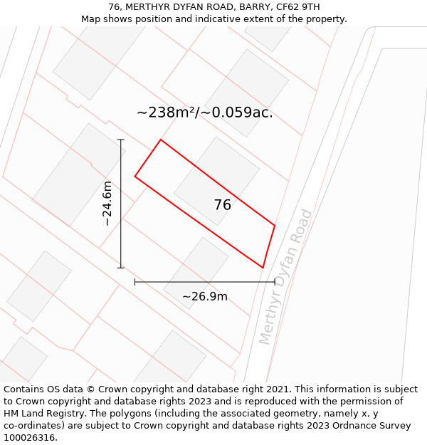 76, MERTHYR DYFAN ROAD, BARRY, CF62 9TH: Plot and title map