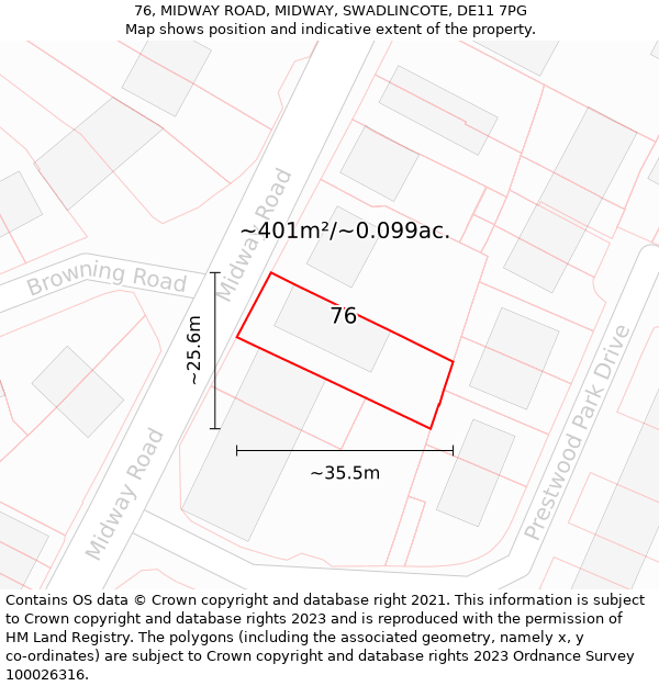 76, MIDWAY ROAD, MIDWAY, SWADLINCOTE, DE11 7PG: Plot and title map