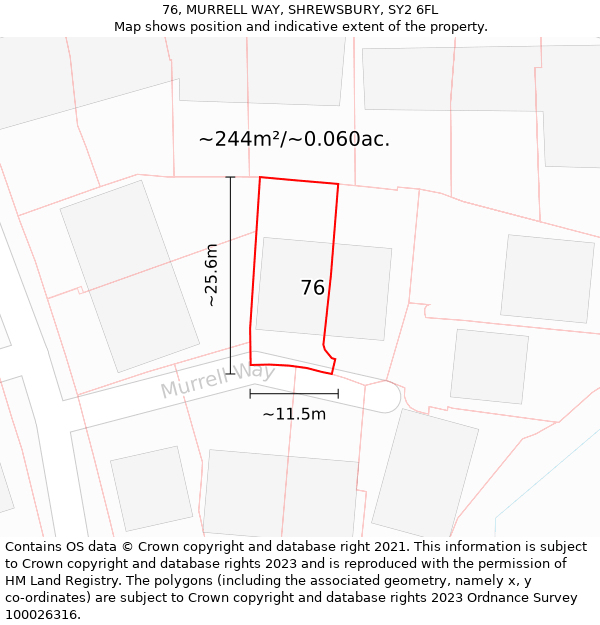 76, MURRELL WAY, SHREWSBURY, SY2 6FL: Plot and title map