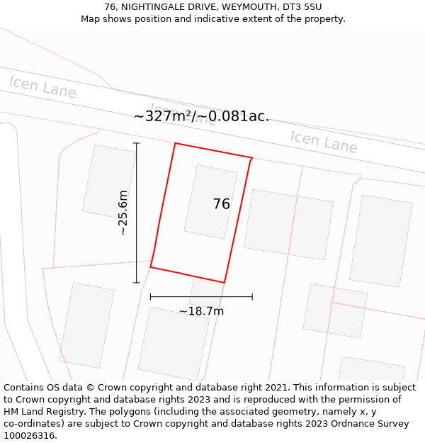 76, NIGHTINGALE DRIVE, WEYMOUTH, DT3 5SU: Plot and title map