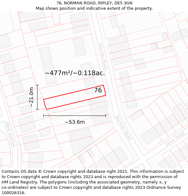 76, NORMAN ROAD, RIPLEY, DE5 3GN: Plot and title map