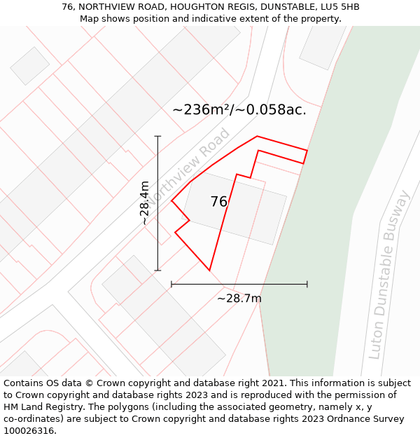 76, NORTHVIEW ROAD, HOUGHTON REGIS, DUNSTABLE, LU5 5HB: Plot and title map