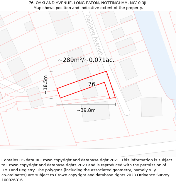 76, OAKLAND AVENUE, LONG EATON, NOTTINGHAM, NG10 3JL: Plot and title map