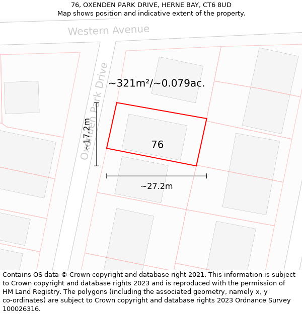 76, OXENDEN PARK DRIVE, HERNE BAY, CT6 8UD: Plot and title map