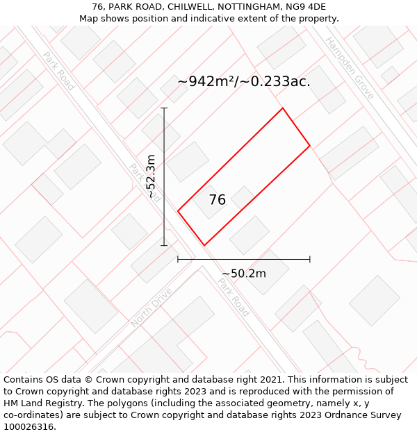 76, PARK ROAD, CHILWELL, NOTTINGHAM, NG9 4DE: Plot and title map