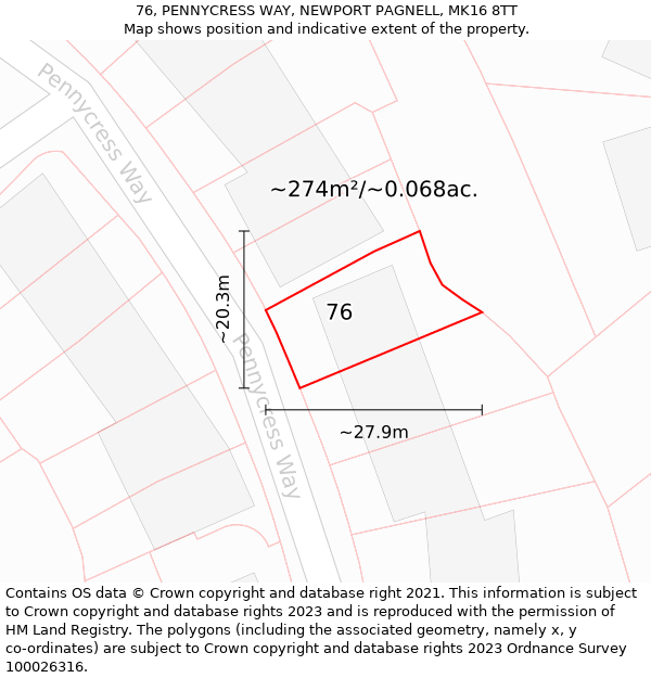 76, PENNYCRESS WAY, NEWPORT PAGNELL, MK16 8TT: Plot and title map