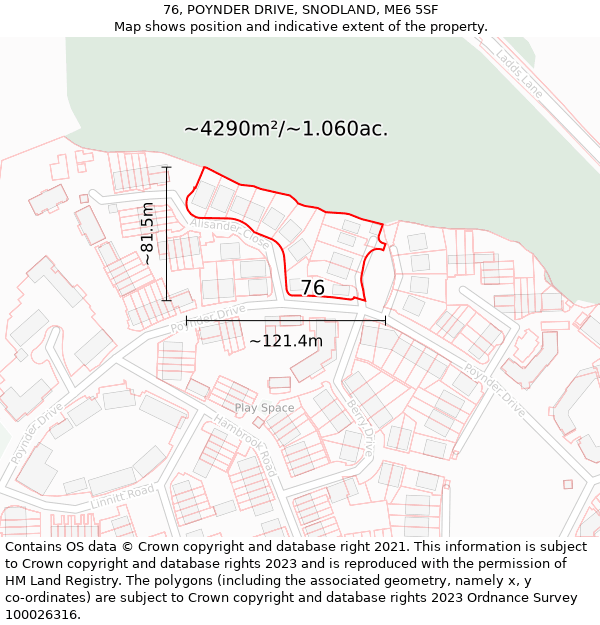 76, POYNDER DRIVE, SNODLAND, ME6 5SF: Plot and title map