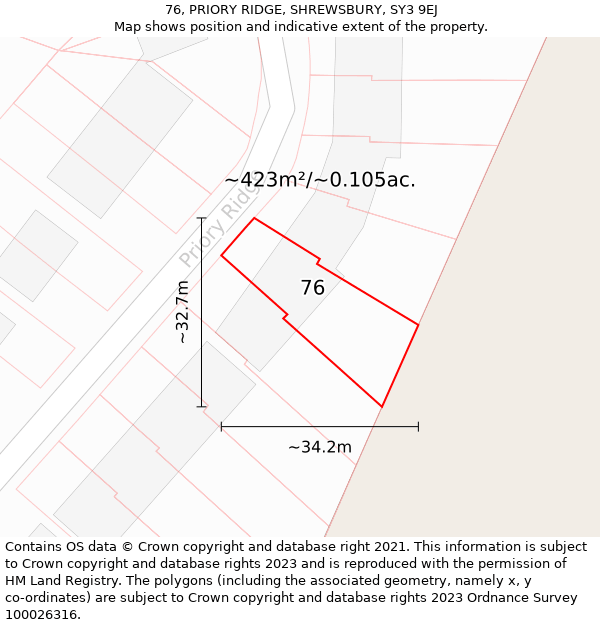 76, PRIORY RIDGE, SHREWSBURY, SY3 9EJ: Plot and title map