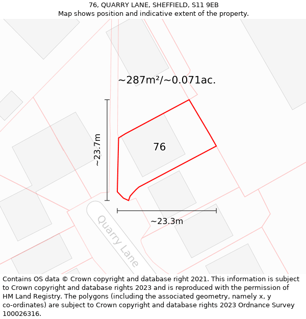 76, QUARRY LANE, SHEFFIELD, S11 9EB: Plot and title map