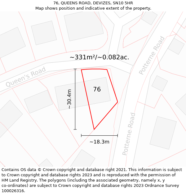 76, QUEENS ROAD, DEVIZES, SN10 5HR: Plot and title map