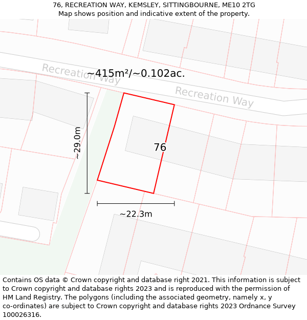 76, RECREATION WAY, KEMSLEY, SITTINGBOURNE, ME10 2TG: Plot and title map