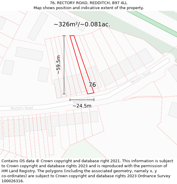 76, RECTORY ROAD, REDDITCH, B97 4LL: Plot and title map