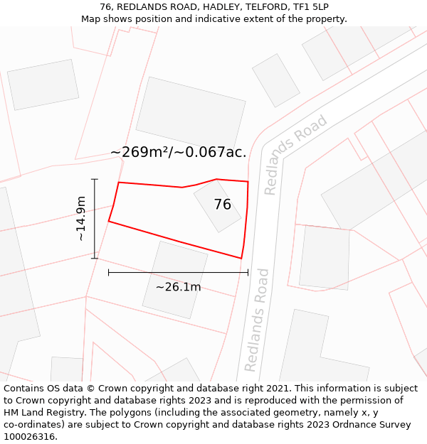 76, REDLANDS ROAD, HADLEY, TELFORD, TF1 5LP: Plot and title map