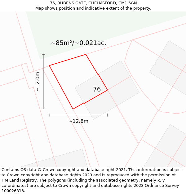 76, RUBENS GATE, CHELMSFORD, CM1 6GN: Plot and title map