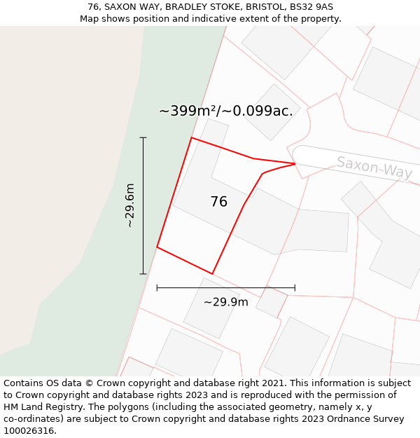 76, SAXON WAY, BRADLEY STOKE, BRISTOL, BS32 9AS: Plot and title map