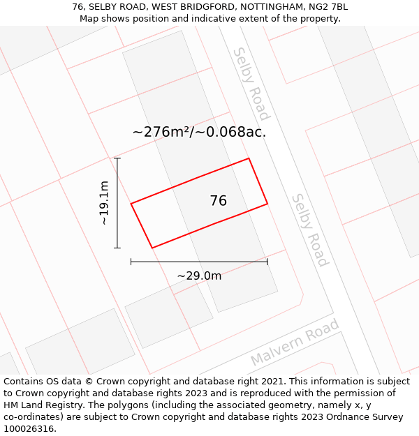 76, SELBY ROAD, WEST BRIDGFORD, NOTTINGHAM, NG2 7BL: Plot and title map