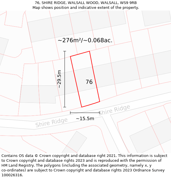 76, SHIRE RIDGE, WALSALL WOOD, WALSALL, WS9 9RB: Plot and title map