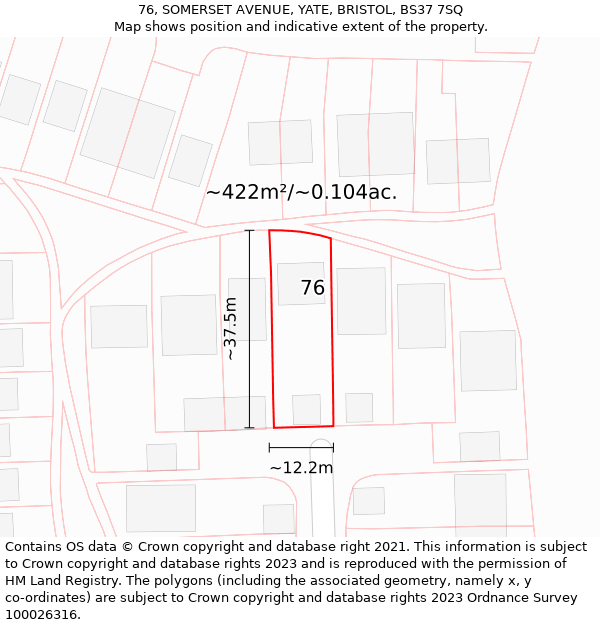 76, SOMERSET AVENUE, YATE, BRISTOL, BS37 7SQ: Plot and title map