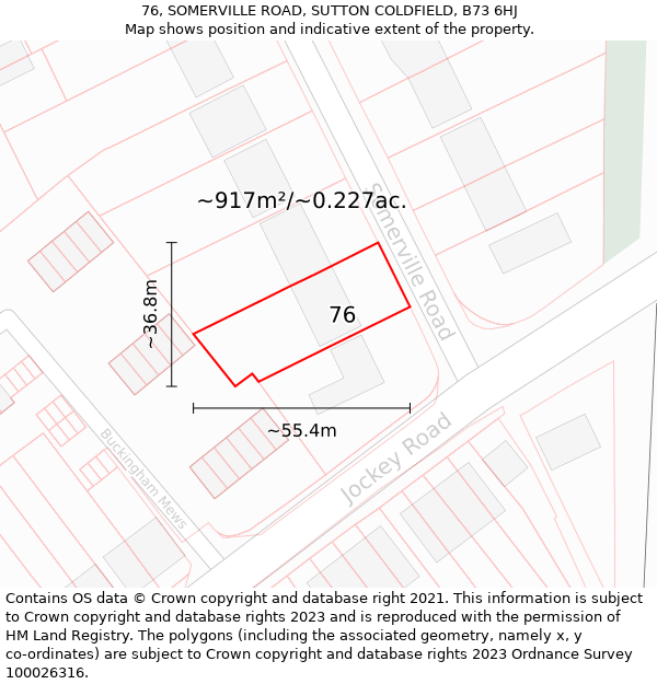 76, SOMERVILLE ROAD, SUTTON COLDFIELD, B73 6HJ: Plot and title map