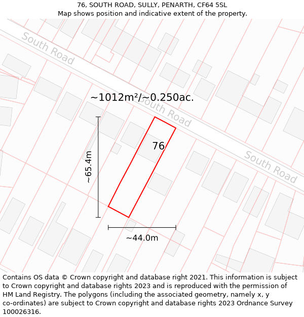 76, SOUTH ROAD, SULLY, PENARTH, CF64 5SL: Plot and title map