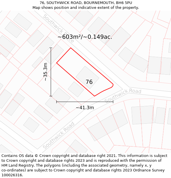 76, SOUTHWICK ROAD, BOURNEMOUTH, BH6 5PU: Plot and title map