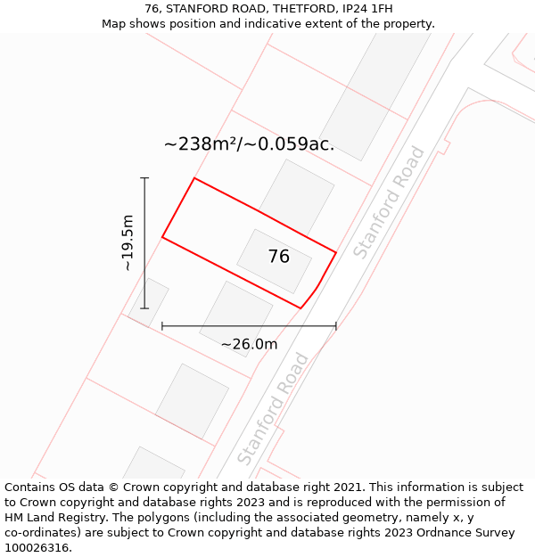 76, STANFORD ROAD, THETFORD, IP24 1FH: Plot and title map