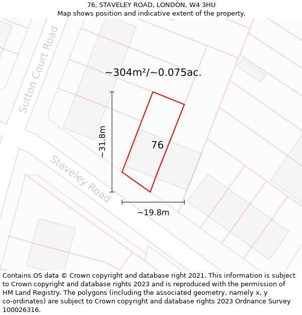 76, STAVELEY ROAD, LONDON, W4 3HU: Plot and title map