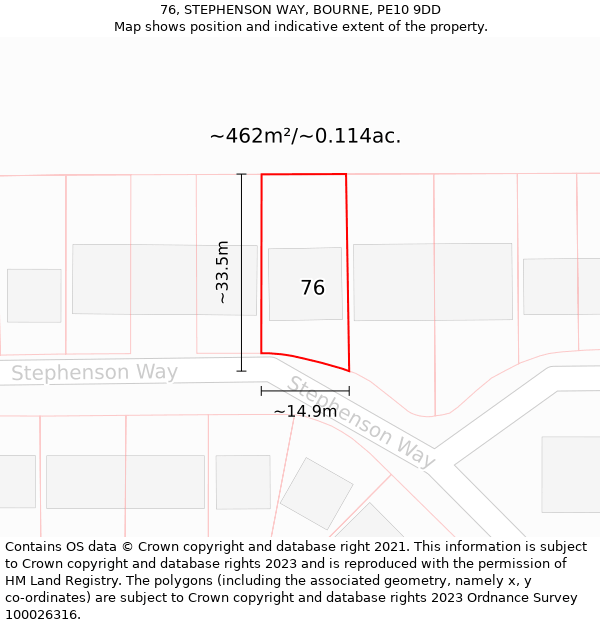 76, STEPHENSON WAY, BOURNE, PE10 9DD: Plot and title map