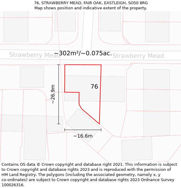 76, STRAWBERRY MEAD, FAIR OAK, EASTLEIGH, SO50 8RG: Plot and title map