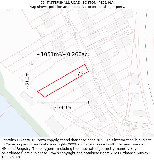 76, TATTERSHALL ROAD, BOSTON, PE21 9LP: Plot and title map