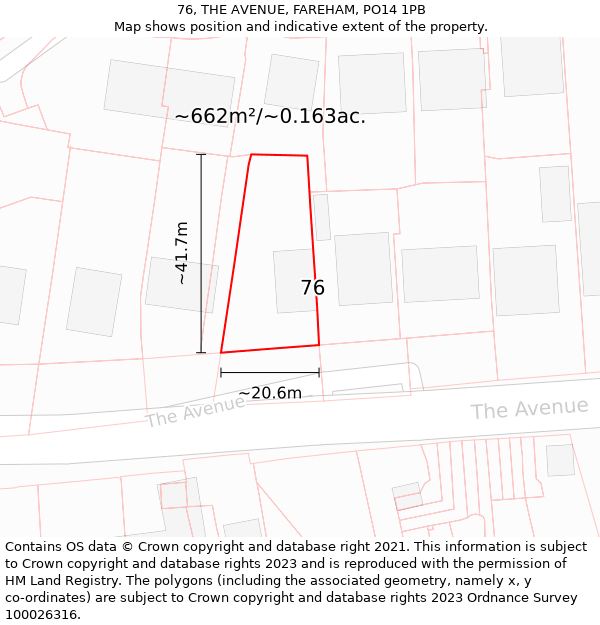 76, THE AVENUE, FAREHAM, PO14 1PB: Plot and title map