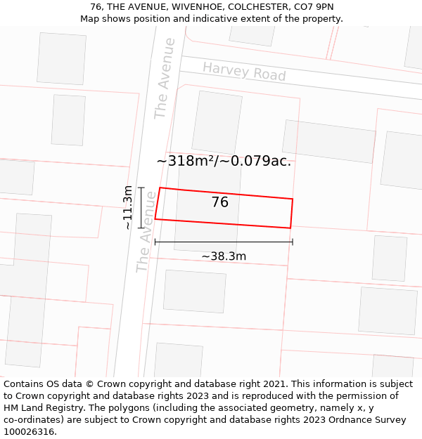 76, THE AVENUE, WIVENHOE, COLCHESTER, CO7 9PN: Plot and title map