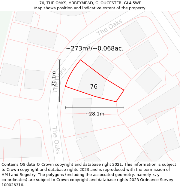 76, THE OAKS, ABBEYMEAD, GLOUCESTER, GL4 5WP: Plot and title map