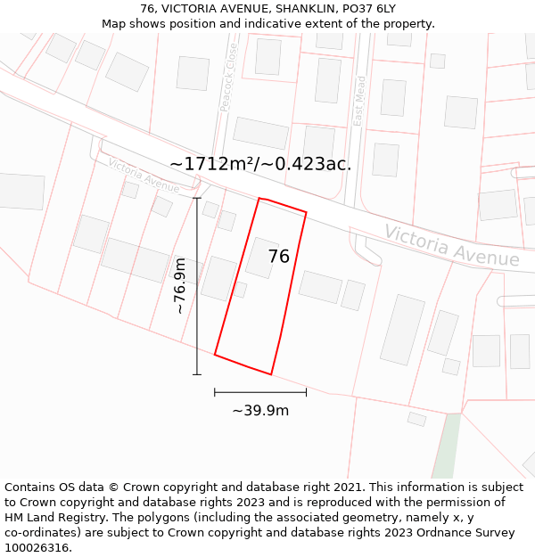 76, VICTORIA AVENUE, SHANKLIN, PO37 6LY: Plot and title map