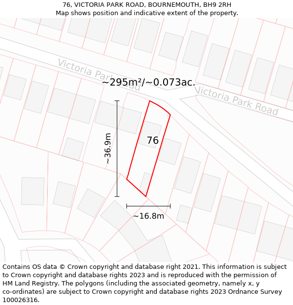 76, VICTORIA PARK ROAD, BOURNEMOUTH, BH9 2RH: Plot and title map