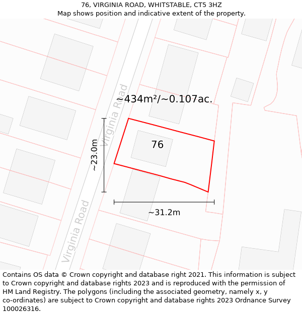 76, VIRGINIA ROAD, WHITSTABLE, CT5 3HZ: Plot and title map