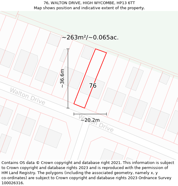 76, WALTON DRIVE, HIGH WYCOMBE, HP13 6TT: Plot and title map