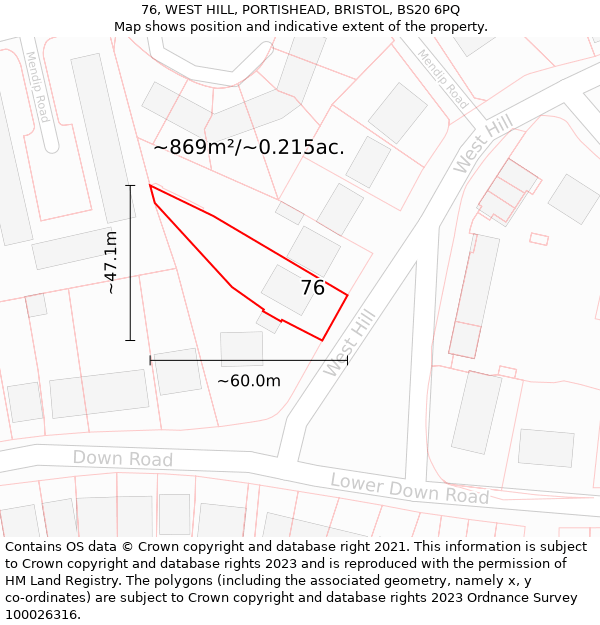 76, WEST HILL, PORTISHEAD, BRISTOL, BS20 6PQ: Plot and title map