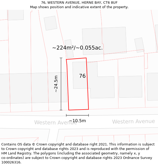 76, WESTERN AVENUE, HERNE BAY, CT6 8UF: Plot and title map