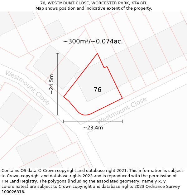 76, WESTMOUNT CLOSE, WORCESTER PARK, KT4 8FL: Plot and title map