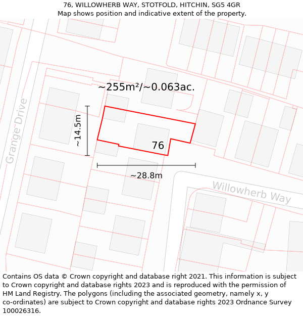 76, WILLOWHERB WAY, STOTFOLD, HITCHIN, SG5 4GR: Plot and title map