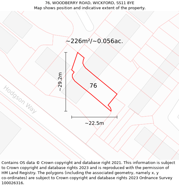 76, WOODBERRY ROAD, WICKFORD, SS11 8YE: Plot and title map