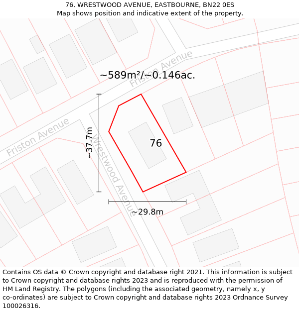 76, WRESTWOOD AVENUE, EASTBOURNE, BN22 0ES: Plot and title map