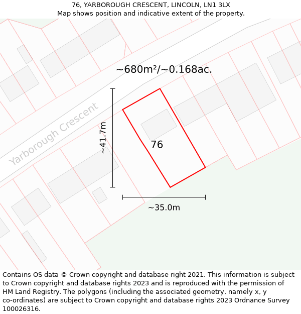 76, YARBOROUGH CRESCENT, LINCOLN, LN1 3LX: Plot and title map